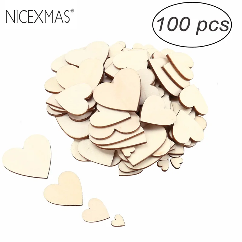 

NICEXMAS Wood Nature Heart Love Craft DIY Home Wedding Decoration Art Decorative Flatback Wood Craft Embellishment Gift