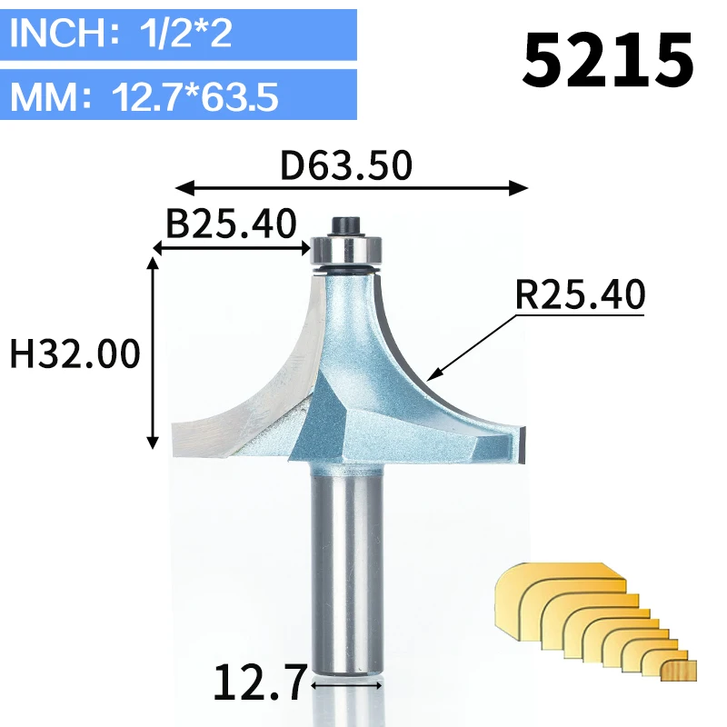 1 шт. круглые фрезы для дерева, деревообрабатывающий инструмент, промышленный концевой подшипник, Фрезерный резак, угловой круглый над бит - Длина режущей кромки: 5215