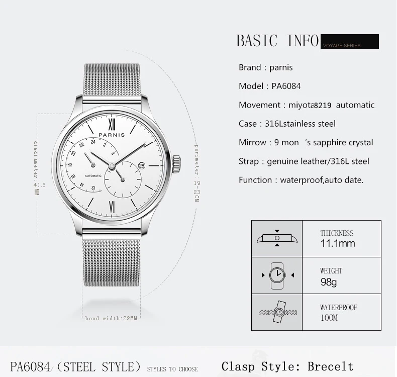 Новое поступление 2018 г. Лидер продаж Парнис автоматические часы мужские ультратонкая сетка Сталь группа кожаный ремешок Для мужчин