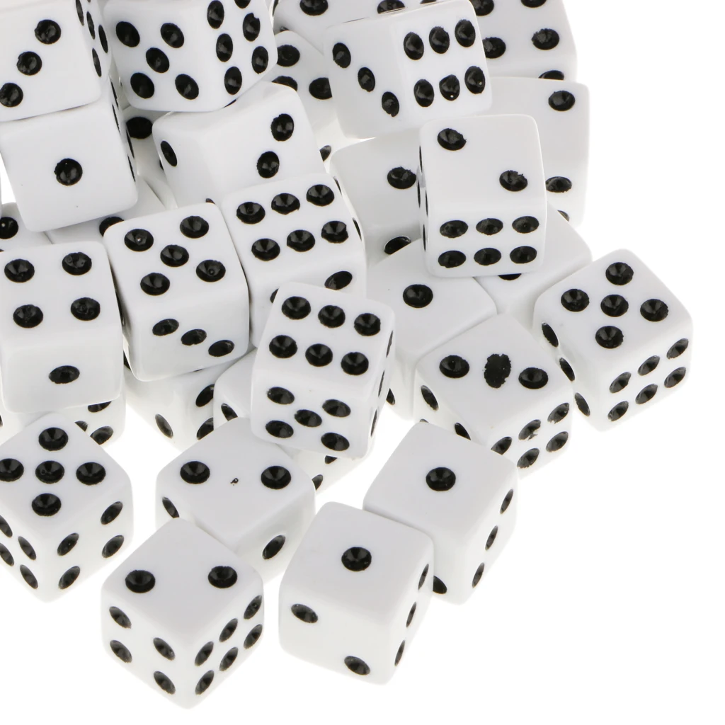 50pcs 6 Sided Dotted Dice, Opaque White, 16mm Die Cubes Blocks for Role Playing Gaming Accessories