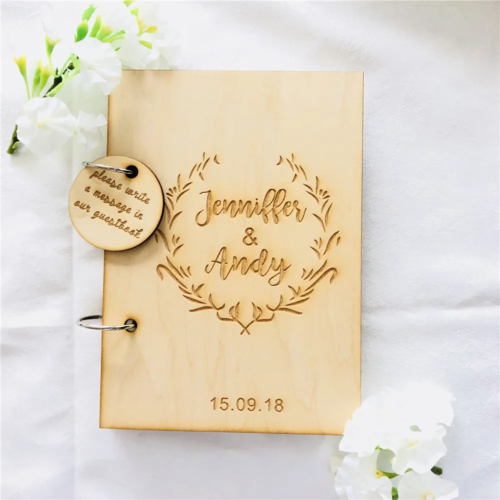 

Rustic Wedding Guest Book Wooden Book Personalized Custom Signature Book,Customizable Wedidng Gift