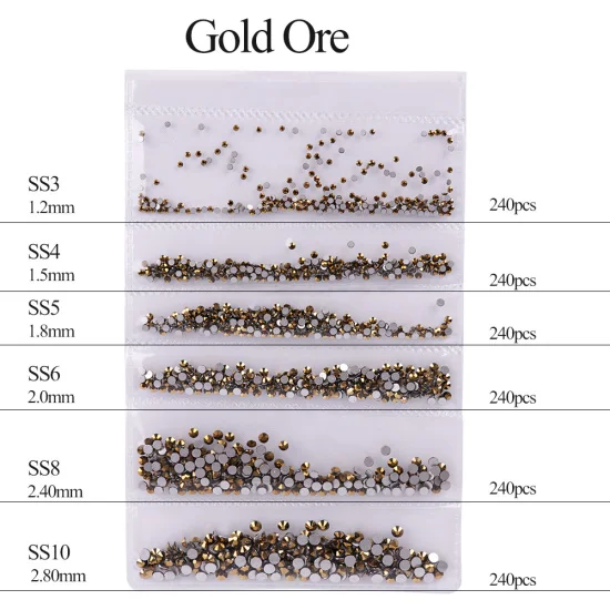 Полная красота 10 цветов микро размер 1440 шт хрустальные стразы для камешки для дизайна ногтей смешанные DIY камни для нейл-арта части Аксессуары CH025 - Цвет: Gold Ore