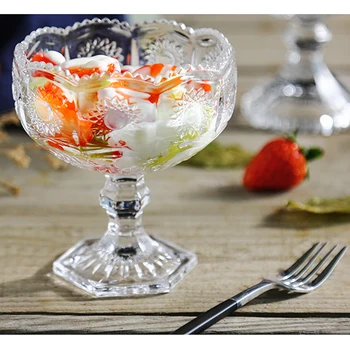 

Glass for Ice Cream Milk Juice Dessert Milkshake Transparent 300ml European Fruit Salad Bowl Engraving Drink Cup Lead-free glass