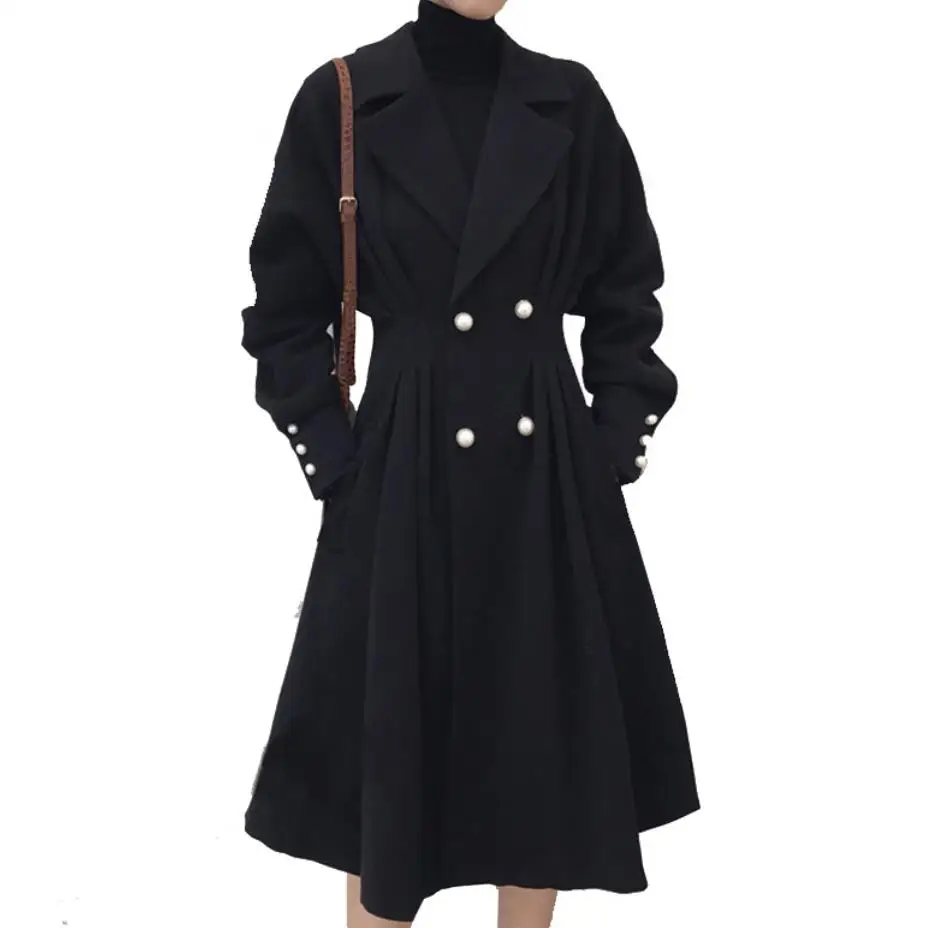 

plus size xl-5XL fashion women double breasted slim black trench coat