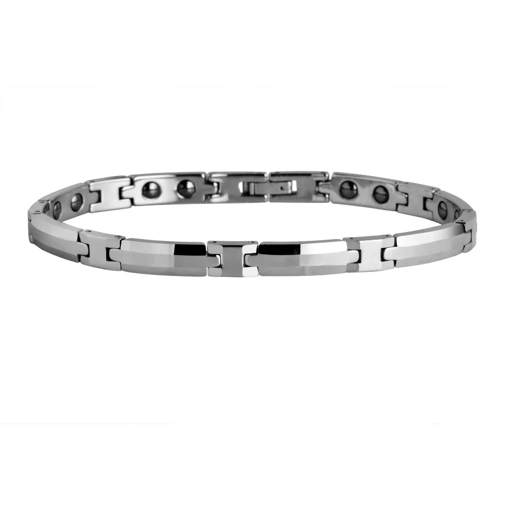 For Women Polished Shiny Tungsten Carbide Beveled Edges With Germanium Magnetic Link Bracelet TUBR0033L 