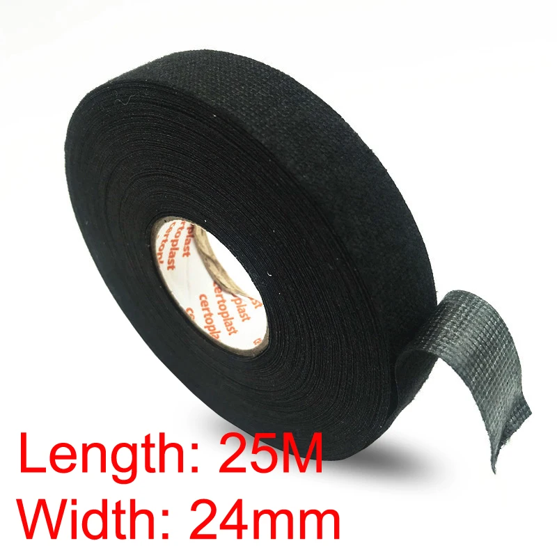 

24mmx25m Black Tesa Coroplast Adhesive Cloth Tape for Car Cable Harness Wiring Loom Auto Styling Car Stickers Adhesive Felt Tape