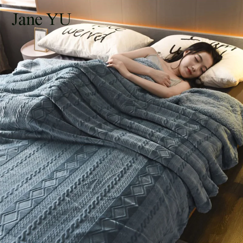 JaneYU Insnet red AB edition carved cashmere wool blanket office nap quilt single double coral velvet blanket - Цвет: As shown in the figu