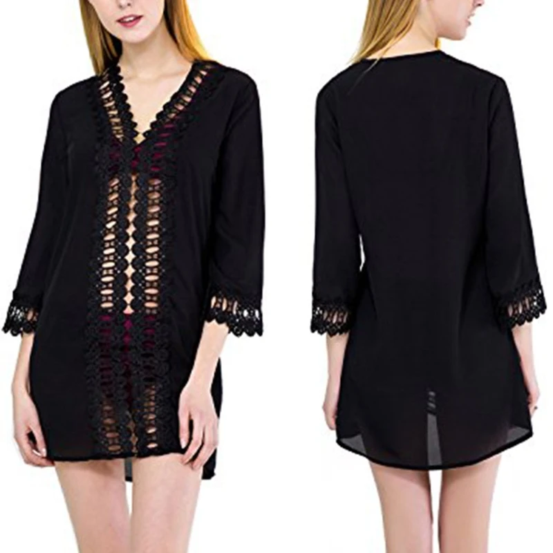 

Women's Mesh Floral Lace Beach Loose Chiffon Sexy Bikini Cover-Up Bathing Suits