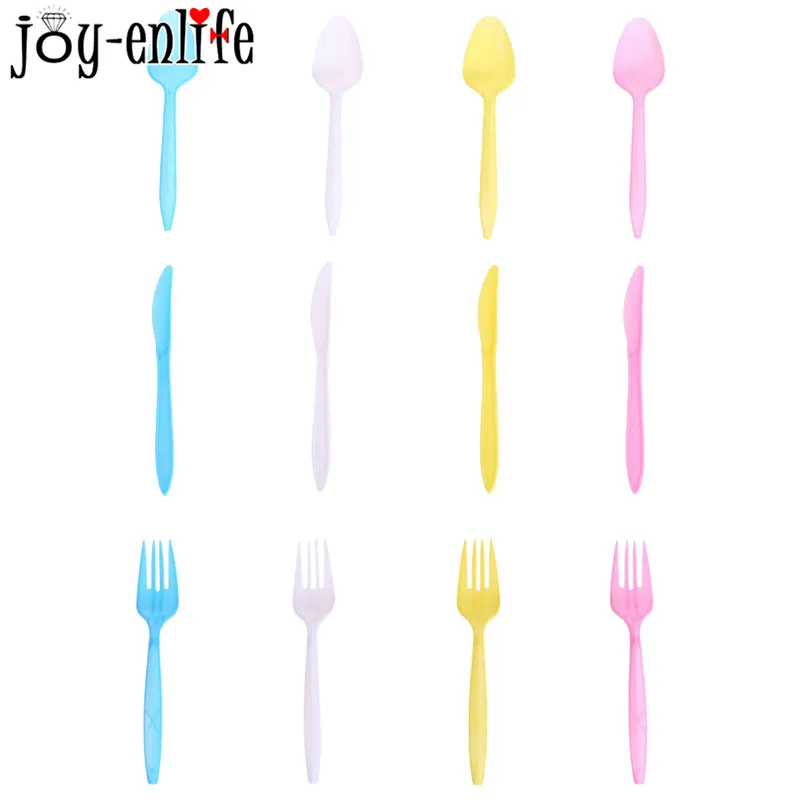 JOY-ENLIFE 8 шт сплошной цвет набор одноразовых столовых приборов пластиковая вилка нож ложка посуда для вечеринки в честь Дня рождения детский душ принадлежности