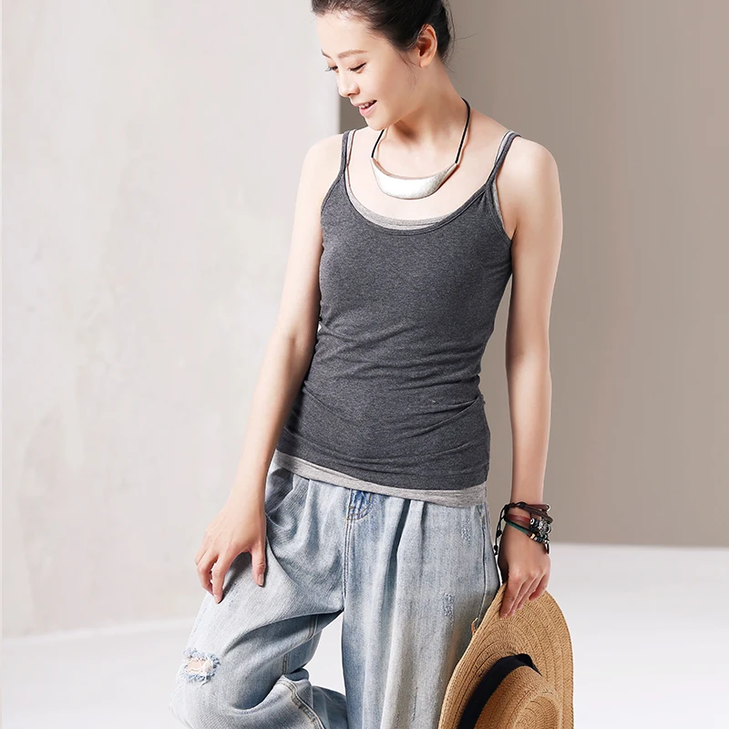 

B0111 Artistic large size stretch slim solid color versatile bottom vest straps
