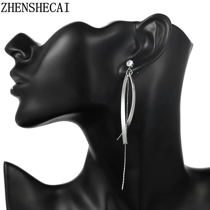 

2019 New fashion Gold Sliver Dangle Hanging Metal Long Drop Earrings For Women Tassel Jewelry brincos bijoux Gift