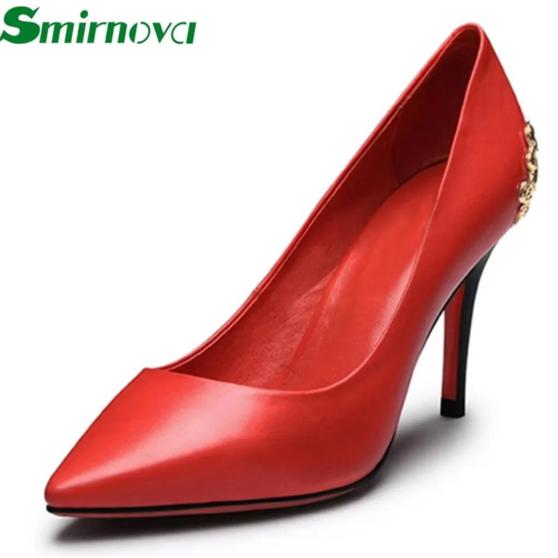 

2015 Big size 33-40 genuine leather top quality fashion women pumps spool high heels mature style pointed toe party shoes