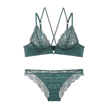 Ультра тонкий прозрачный кружевной бюстгальтер с глубоким v-образным вырезом и трусики с поперечными полосками на косточках пуш-ап комплект нижнего белья для женщин