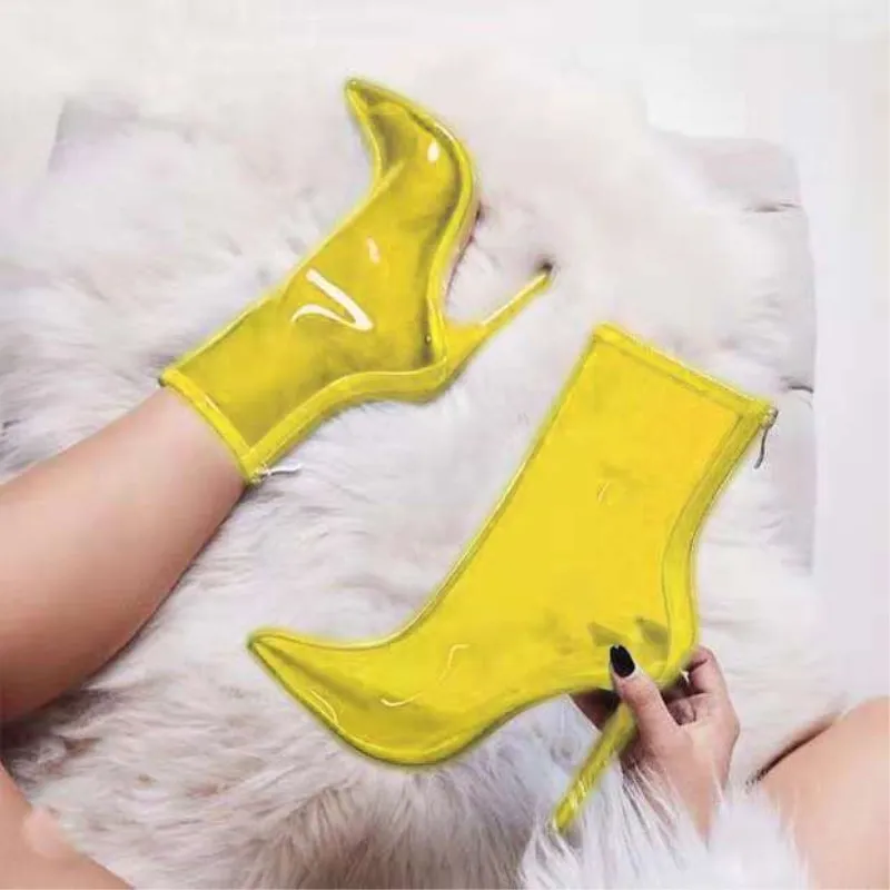 DEleventh/ г., новые весенние женские ботинки желтые ботинки из прозрачного ПВХ с острым носком Горячая Распродажа, Прозрачные ботинки «Челси» на молнии, 40