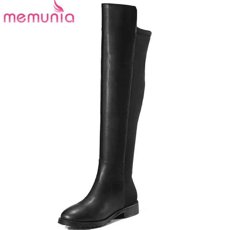 Nueva Negro Punta Largas Red wine Botas Corta Redonda Memunia Talón Bajo Zapatos Mujer Cremallera Altas Moda 2018 Invierno Felpa Otoño Negro UnWnRqS5