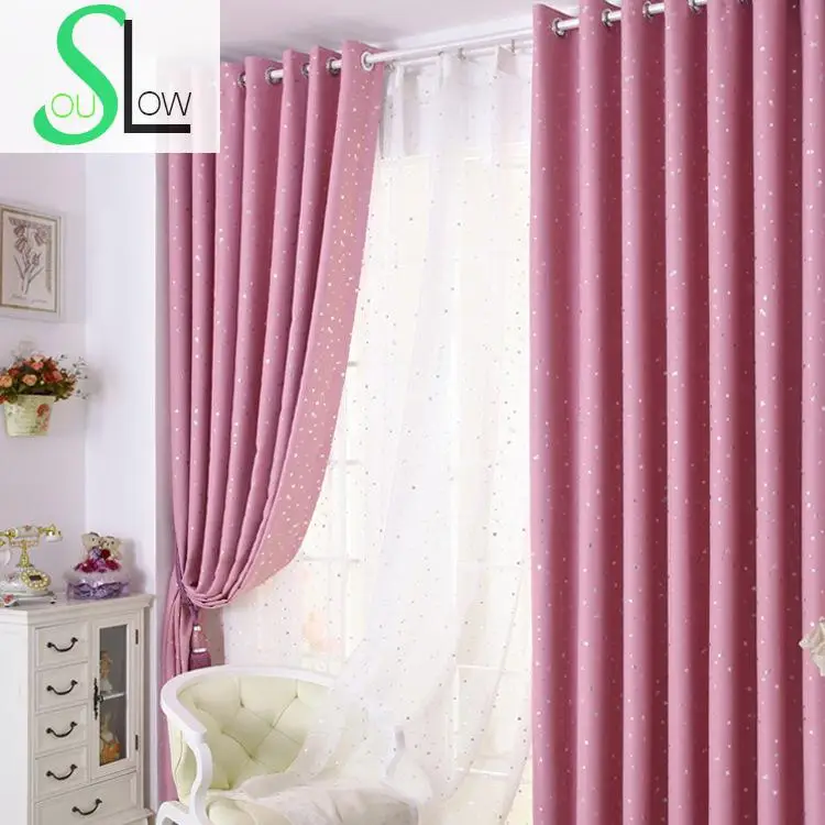 

[Slow Soul] Korean Garden Star Hot Silver Curtains Curtain Blackout French Window For Living Room Fabric Modern Roman Rideaux