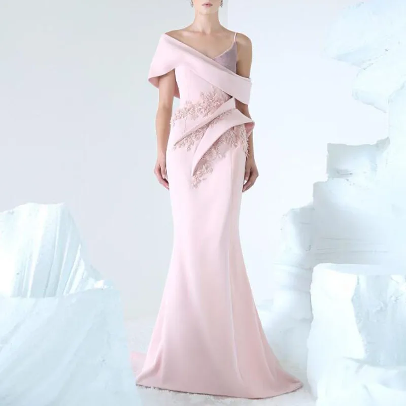Сладкий розовый Русалка вечерние платья, платья для торжества Атлас Праздничное платье вечернее платье элегантные кружевные аппликации