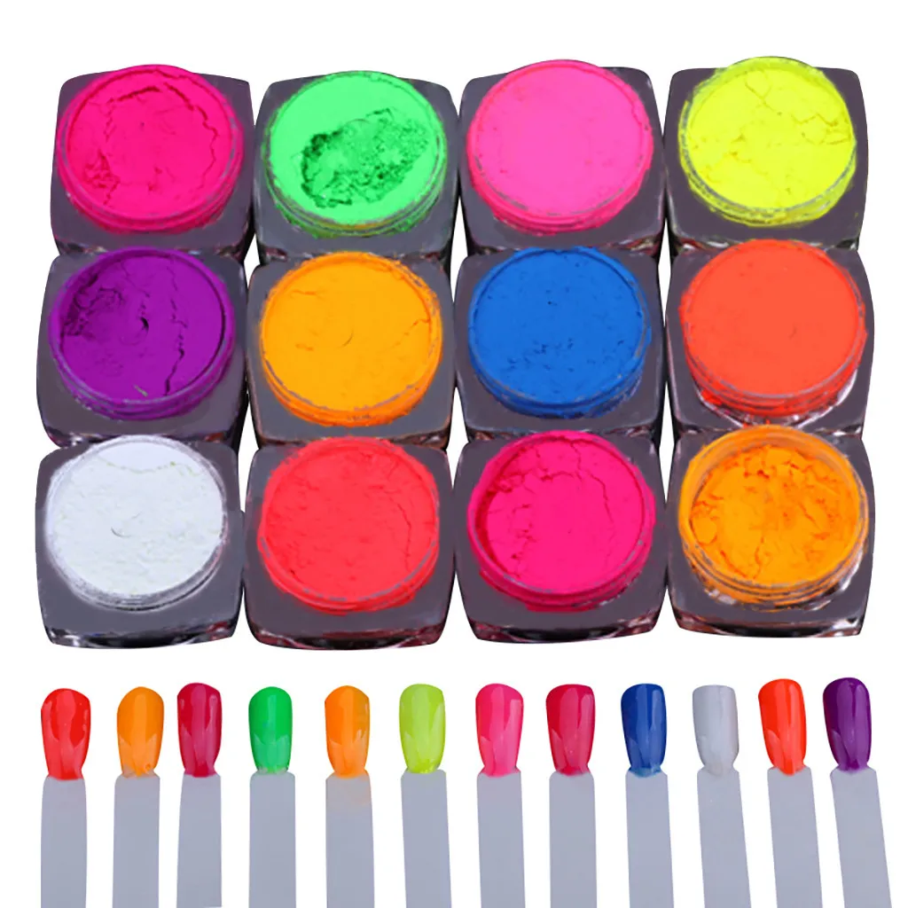 

12 Color 1 Set Dipping Powder Neon Pigment Nail Powder Dust Nail Glitter Gradient Glitter Iridescent Acrylic Nail Polish