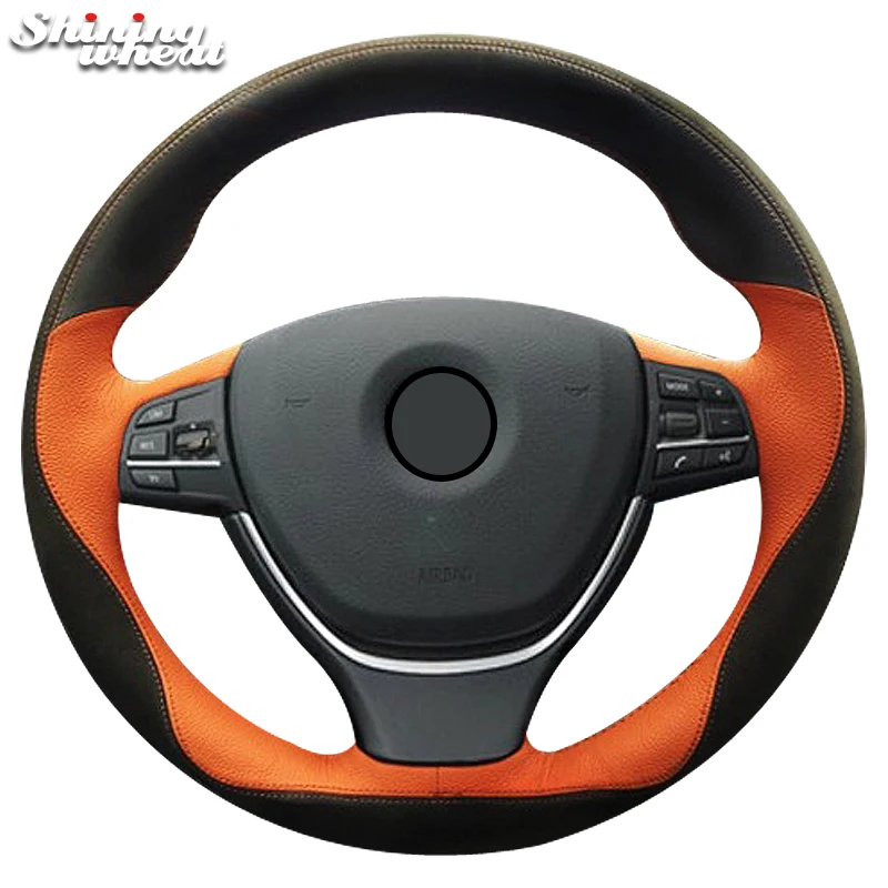 cheap BANNIS Black Orange Leather Car Steering Wheel Cover for BMW F10 2014 520i 528i 2013 2014 730Li 740Li 750Li