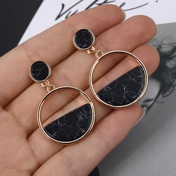 

IPARAM Bohemian Vintage Geometric Marble Earrings for Women's Handmade Black and White Long Earrings Fashion Bijoux Jewelry Gif
