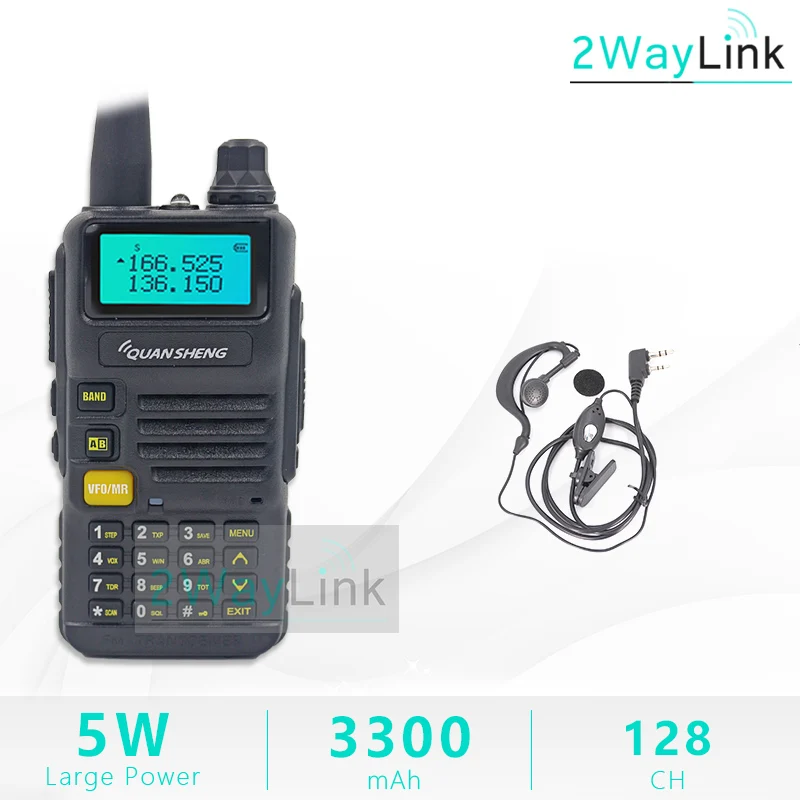 QuanSheng UV-R50 TG-UV2 Walkie Talkie UV-R50-2 UHF VHF 5 Вт двухстороннее радио 3300 мАч портативное Quansheng UV-R50(-1) Ham Radio TG-UV50R - Цвет: Add Headset