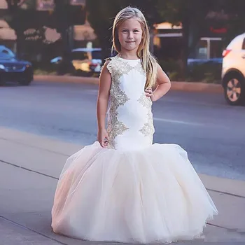 

Mermaid Lace Flower Girl Dresses for Weddings Champagne Kids Evening Dress Holy Communion Dresses For Girls Pageant Gowns