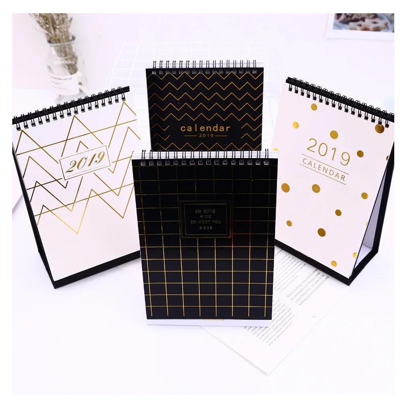 

2019 Bronzing Creative Desk Vertical Calendar Agenda Organizer Daily Schedule Planner 2018.10~2019.12