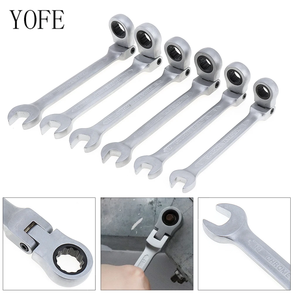6pcs 8mm 13mm Adjustable Ratchet Wrench Combination Spanner Set with