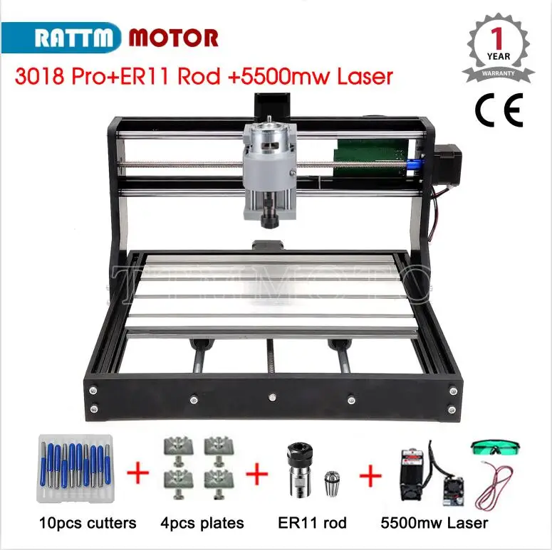 ЧПУ 3018 pro GRBL управления 3 Axias DIY мини лазерная гравировка машина 30x18x4,5 см Автономный контроль древесины маршрутизатор - Цвет: with 5500mw laser