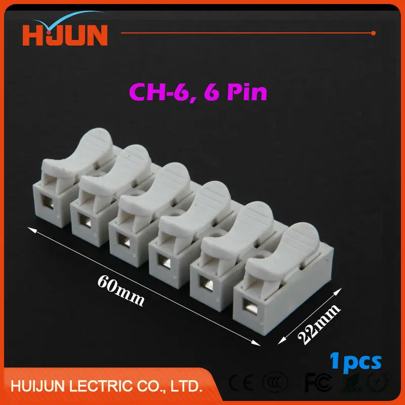 

1pcs 6 Pin 10A Push Quick Cable Connector Universal Reuseable Clamp Wire Terminal Wiring 250V CH-6