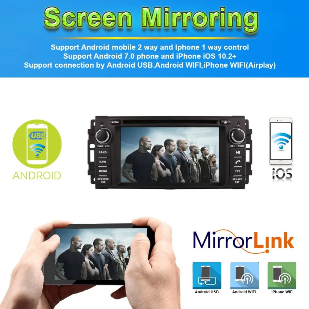 Best Android 8.0 Octa Core 4GB RAM Car DVD CD Player For Jeep Wrangler Commander Dodge Chrysler Radio Stereo GPS Navigation SWC Wifi 7