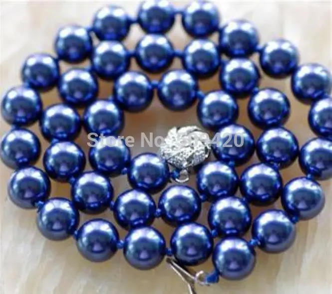 

JU0122 Free Shipping Wholesale>Beautiful! 10MM Navy blue Sea Shell Pearl Necklace AAA