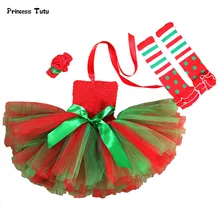 1 комплект для костюмированной вечеринки; рождественское платье-пачка эльфа; вечерние платья принцессы из тюля для девочек; красный, зеленый Рождественский костюм для детей; детская одежда