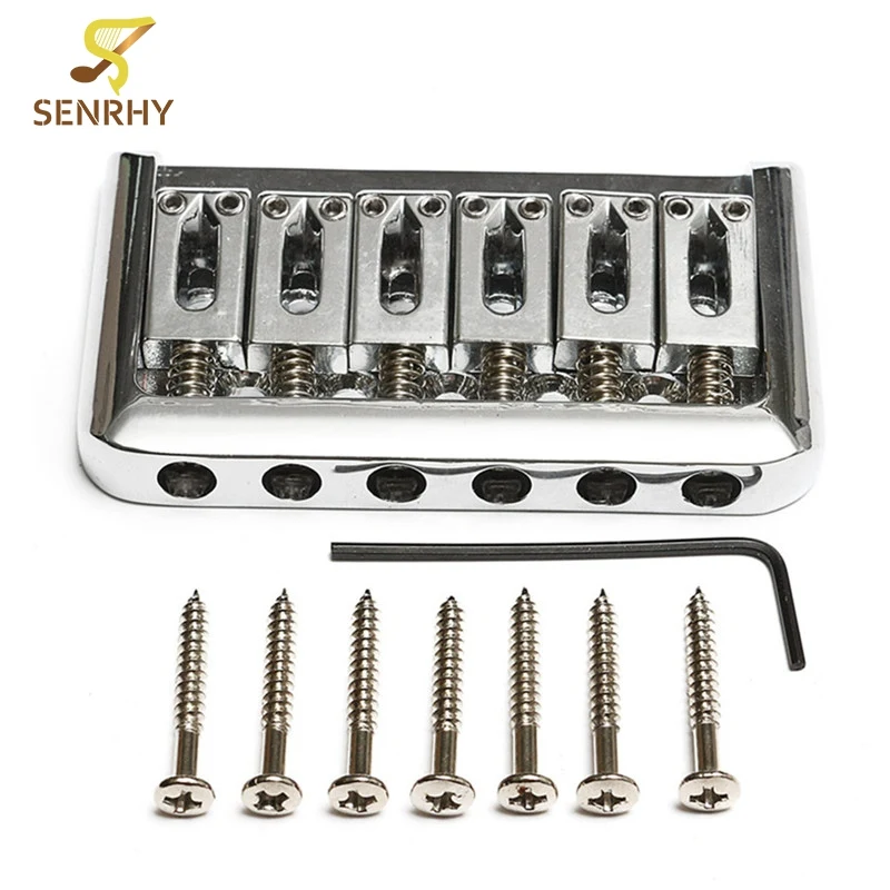 

6 String Fixed Hard Tail Hardtail Bridge Chrome For Electric Guitar Replacement+Wrench+7 Screws Guitar Parts & Accessories