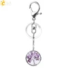 CSJA Natural Crystal Stone Round Tree of Life Pendant Handmade Keychains Key Ring Key Holder for Women Car Bags Accessories E820 ► Photo 3/6