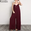 Cut Price Jumpsuits Sexy ZANZEA Women Summer Rompers Long-Overalls V-Neck Beach Wide Casual Solid MR5W7Nkb