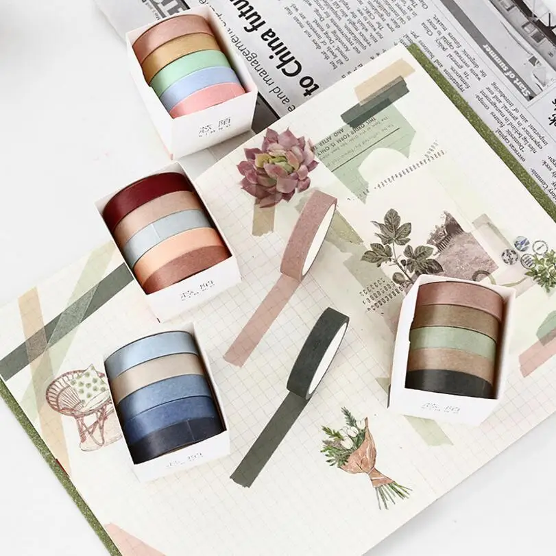

5 Pcs/lot Rainbow Decorative Adhesive Tape Masking Washi Tape Set Decoration Diary School Office Supplies Stationery