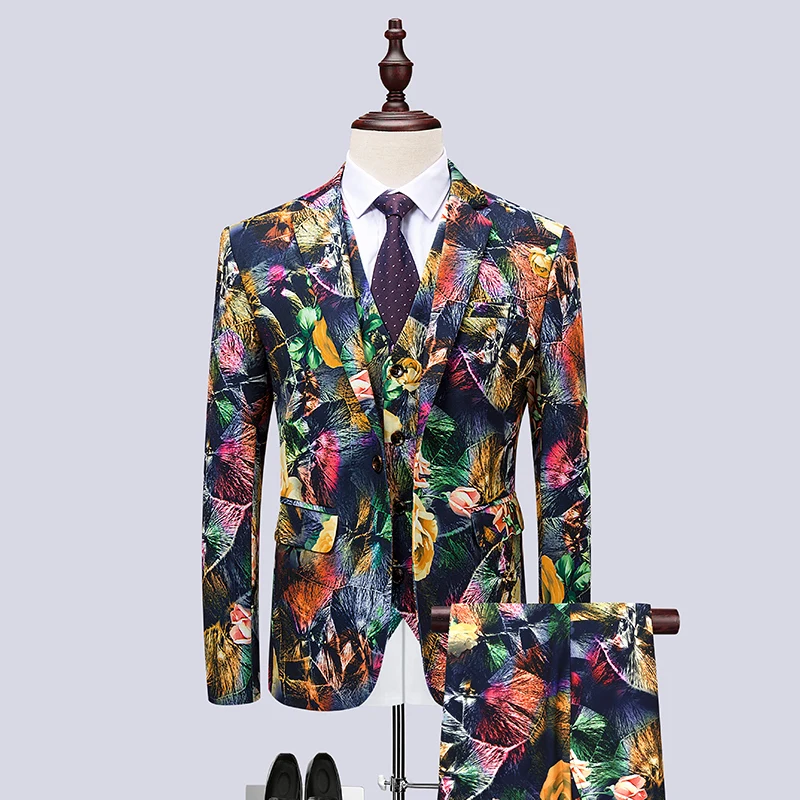 2018 New Arrive Floral Print Fashion Casual Suits 3piece (Jacket+vest+pants) Hip Hop Casual 2018 New Arrive Floral Print Fashion Casual Suits 3piece (Jacket+vest+pants) Hip Hop Casual