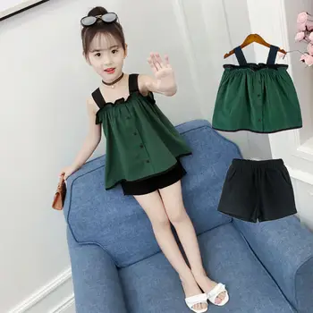 

5 Girls Summer Suit 11 New 6 Children's Korean Version 7 Summer 8 Children's Short Sleeves 2-piece Set 12-year-old