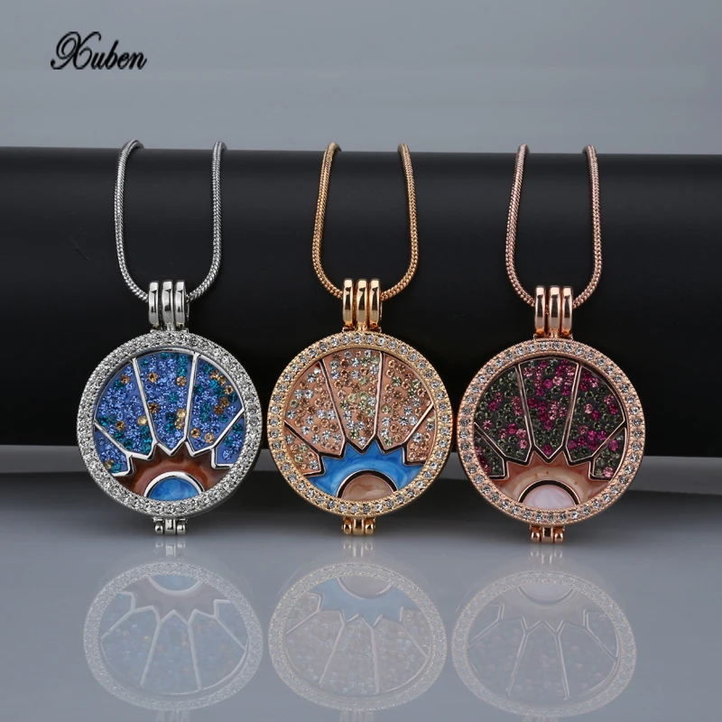 

women Colorful Crystal drip Chain coin necklace set rose Jewelry Wholesale round pendant 33mm coins disc