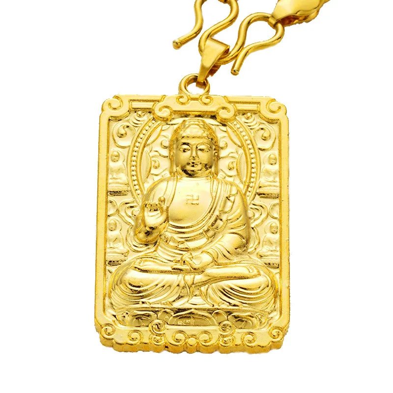 Высокое качество уникальный натуральный 24 К Золотой резной Будда счастливый амулет кулон ожерелье для женщин мужчин Таиланд подвески-амулеты ювелирные изделия - Окраска металла: XJ1014-1