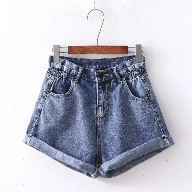 

Denim High Waist Cowboy Shorts Woman Summer Wide Leg Shorts Casual Black Blue Loose Zipper Fly Bottoms Trousers