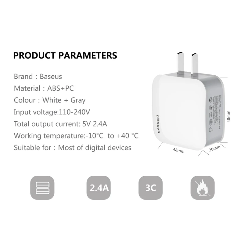 Baseus المزدوج USB شاحن آيفون سامسونج السفر 2.4A شاحن usb حائطي محول الهاتف المحمول شاحن ل Smartphoner لنا الاتحاد الأوروبي التوصيل