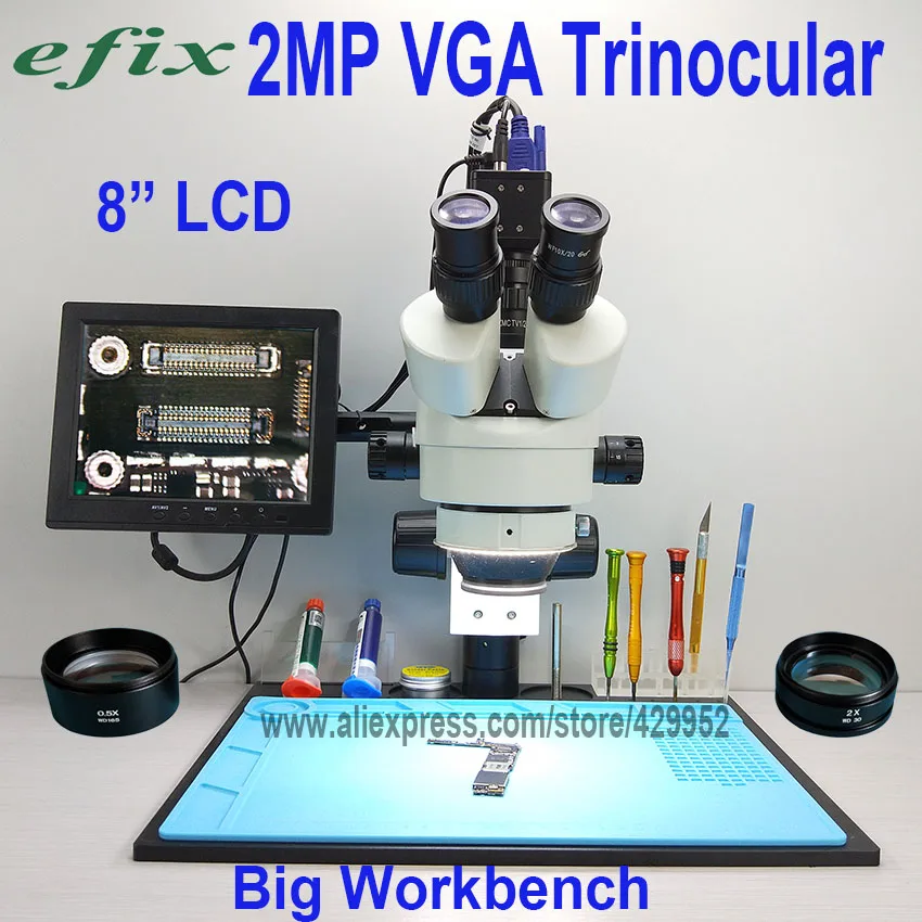 

efix 2MP 3.5-90X 8 inch Soldering Trinocular Stereo Microscope Stand Lens VGA Digital Camera for Repair Mobile Phone Tools