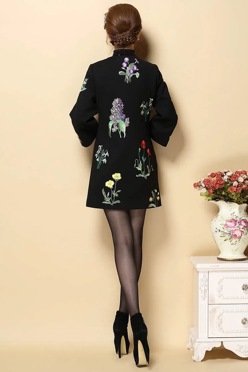 Style Femme Broderie Vintage 5xl Lady Manteaux Manteau D'hiver Plus Chinois Élégant Trench La Piste Nouvelle Taille Royal M Noir Arrivée x8xqwCRI