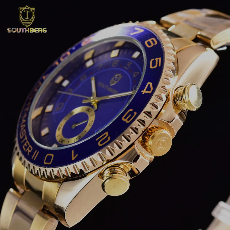 Золотые часы для мужчин GMT поворотный ободок сапфировое стекло нержавеющая сталь Группа Спорт кварцевые наручные reloj relogio 44 мм