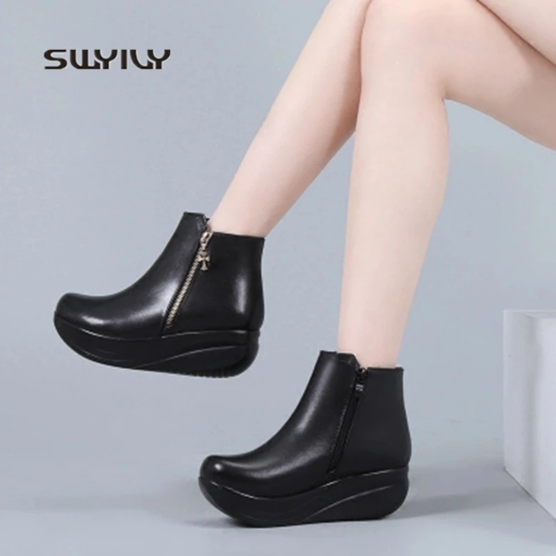 SWYIVY Women Toning Shoes Winter Warm Large Size43 Sneakers Women New Plus Velvet Height Increasing Swing Shoes