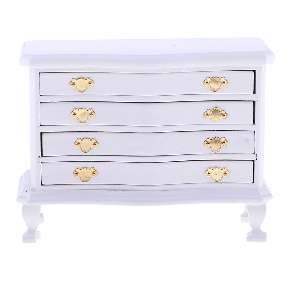 1/12 Dollhouse Miniature Furniture White Dresser 4-Drawer Cabinet Living Room Bedroom Life Scenes Decor Accessories