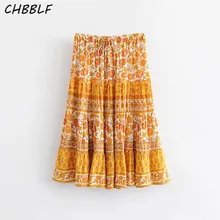 CHBBLF для женщин принт по колено Юбка faldas mujer комплект пуловер+ кожаная юбка женская повседневная одежда Защита от солнца цветок юбки для WDD8390