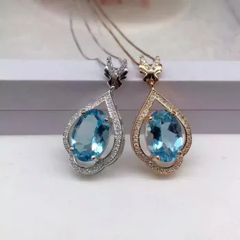 

natural blue topaz pendant S925 silver Natural gemstone Pendant Necklace trendy heart Elegant romantic women girl party jewelry